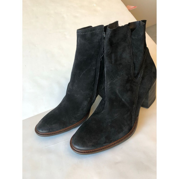 Paul Green Woman’s US 10 Black Suede Distressed Ankle Boots Side Zipper - Picture 11 of 13